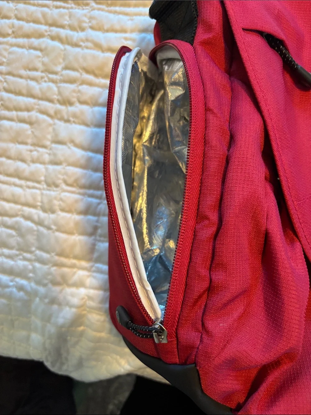 Columbia Red Baby Bag with Black Strap